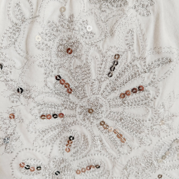 INC Silver White Embellished Tee Top M - Picture 6 of 10